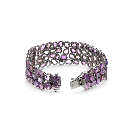 Bracelet en saphir rose plaqué rhodium noir