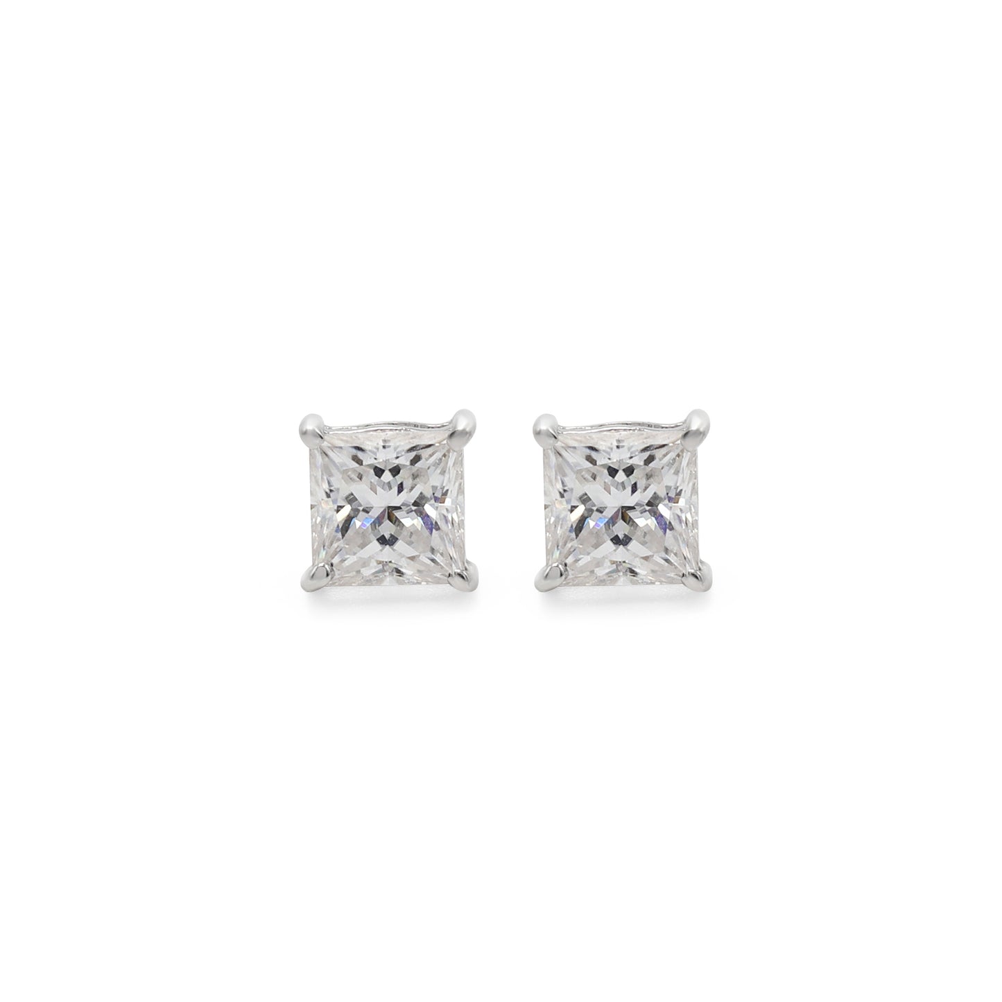 Boucles d'oreilles puces en argent sterling 925 et moissanite de princesse