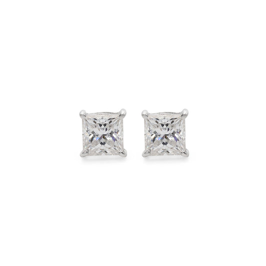 Boucles d'oreilles puces en argent sterling 925 et moissanite de princesse