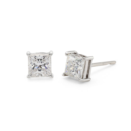 Boucles d'oreilles puces en argent sterling 925 et moissanite de princesse
