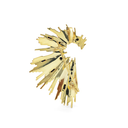 Broche art abstrait - argent 925, plaqué or jaune, pierre d'onyx noir