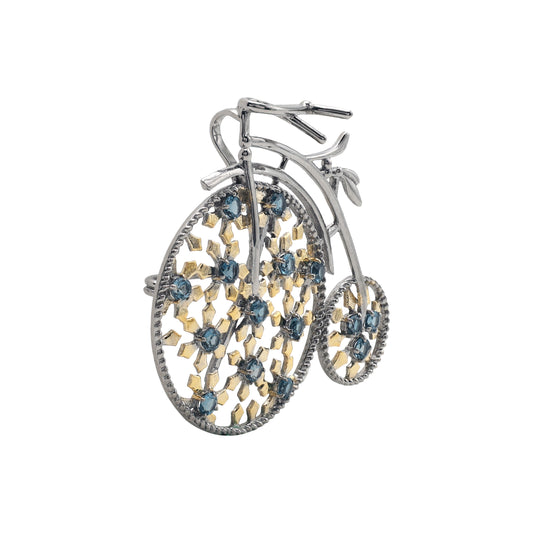 Broche vélo - argent 925 rhodié noir et topazes "London Bleu"