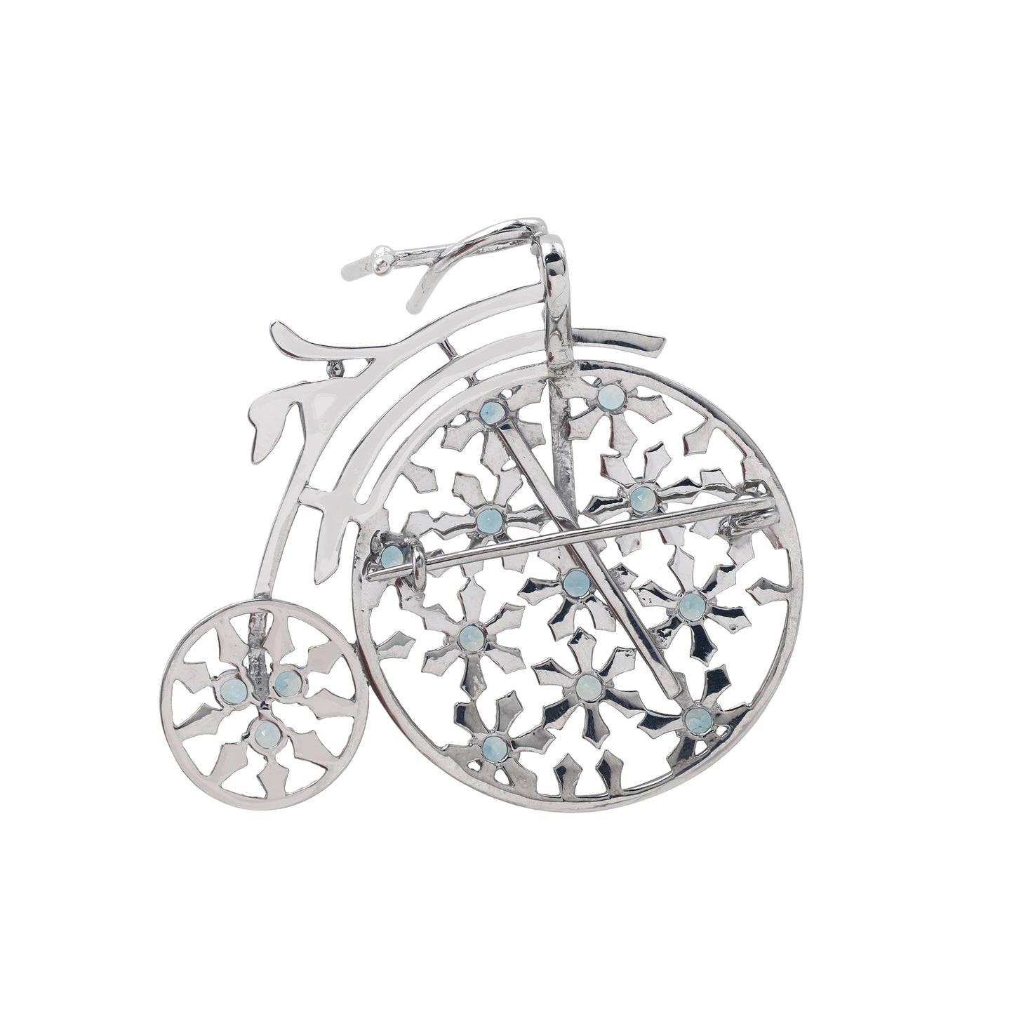 Broche vélo - argent 925 rhodié noir et topazes "London Bleu"